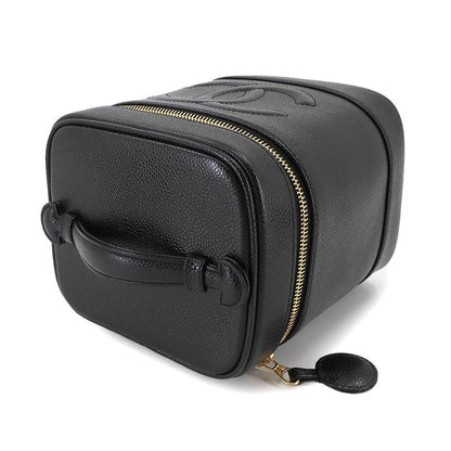 Chanel Vanity Hand Bag Caviar Skin Leather Black A01998 Coco Mark Gold Hardware