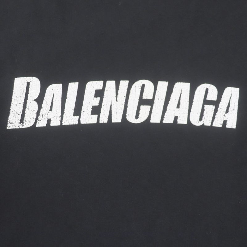 Balenciaga 22SS 651795 Damaged Logo Print Oversized Short Sleeve T-shirt Black