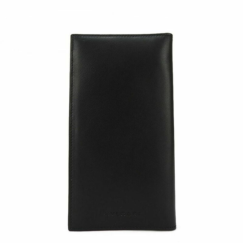 Bvlgari Long Wallet Leather Black Fold Long Billfold Change Purse None Men