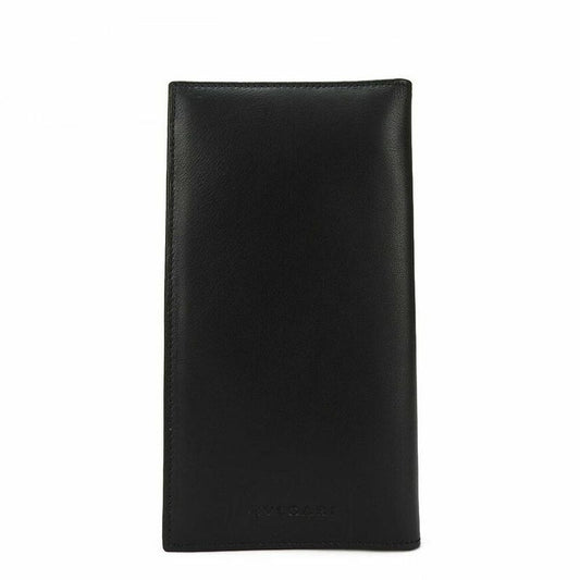 Bvlgari Long Wallet Leather Black Fold Long Billfold Change Purse None Men