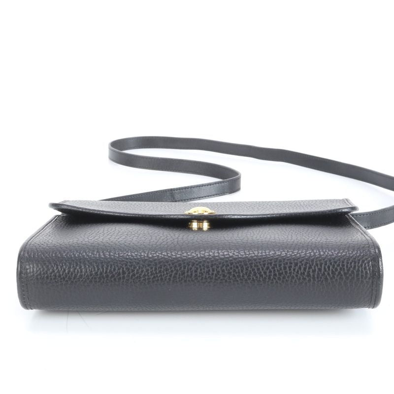 Vintage Christian Dior CD Logo Leather Shoulder Bag Crossbody Black Women EUE