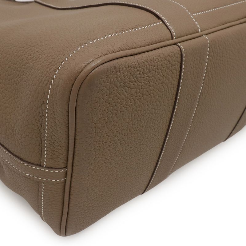 Hermes Garden Party PM Tote Handbag Negonda Leather Etoupe Glazed Silver