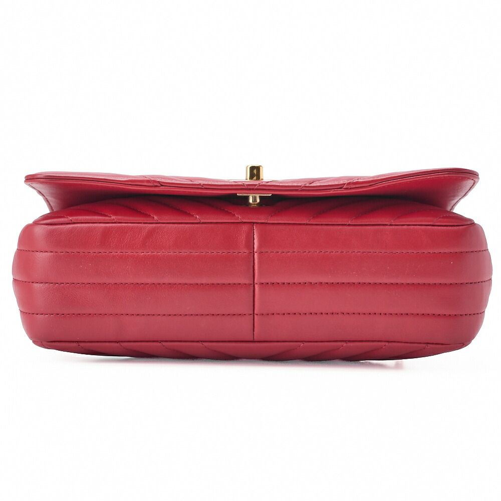 Chanel Shoulder Bag Calfskin V-stitched Red Coco Mark Single Flap With Gold