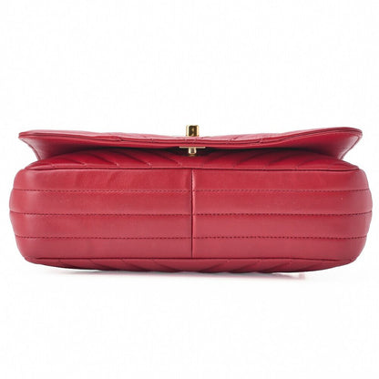 Chanel Shoulder Bag Calfskin V-stitched Red Coco Mark Single Flap With Gold