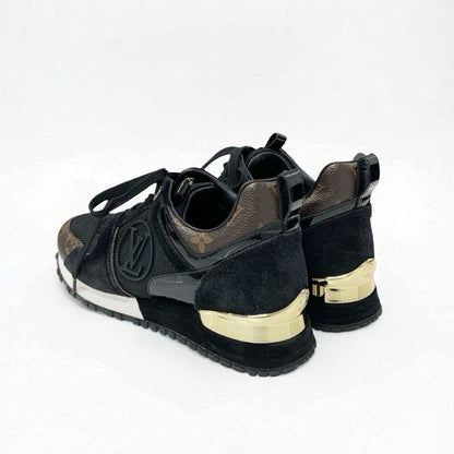 Louis Vuitton Run Away Line Monogram Sneakers Shoes Leather Fabric Suede Black