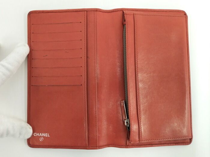 Chanel Bifold Long Wallet Mademoiselle Coco Mark Leather Orange