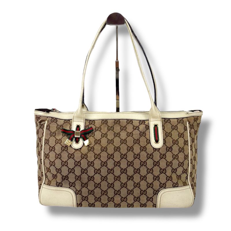 Gucci Tote Bag Sherry Line GG Canvas Brown White