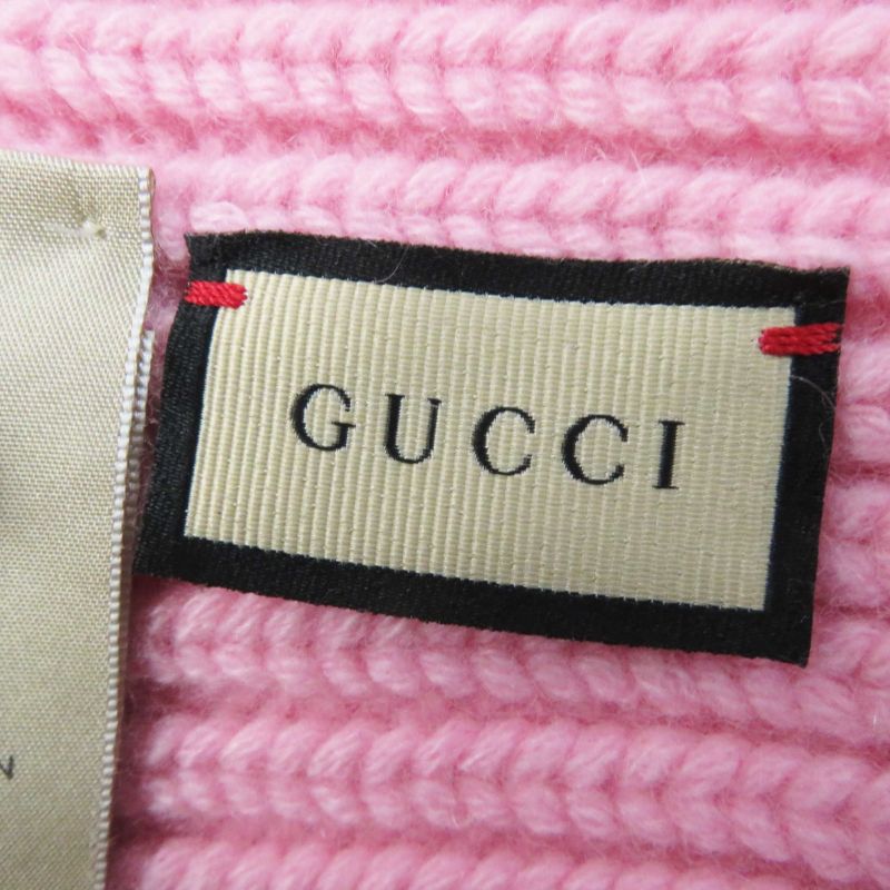 Gucci 764594 Wool Cashmere Current Double G Leather Usage Knit Cap Pink Gold