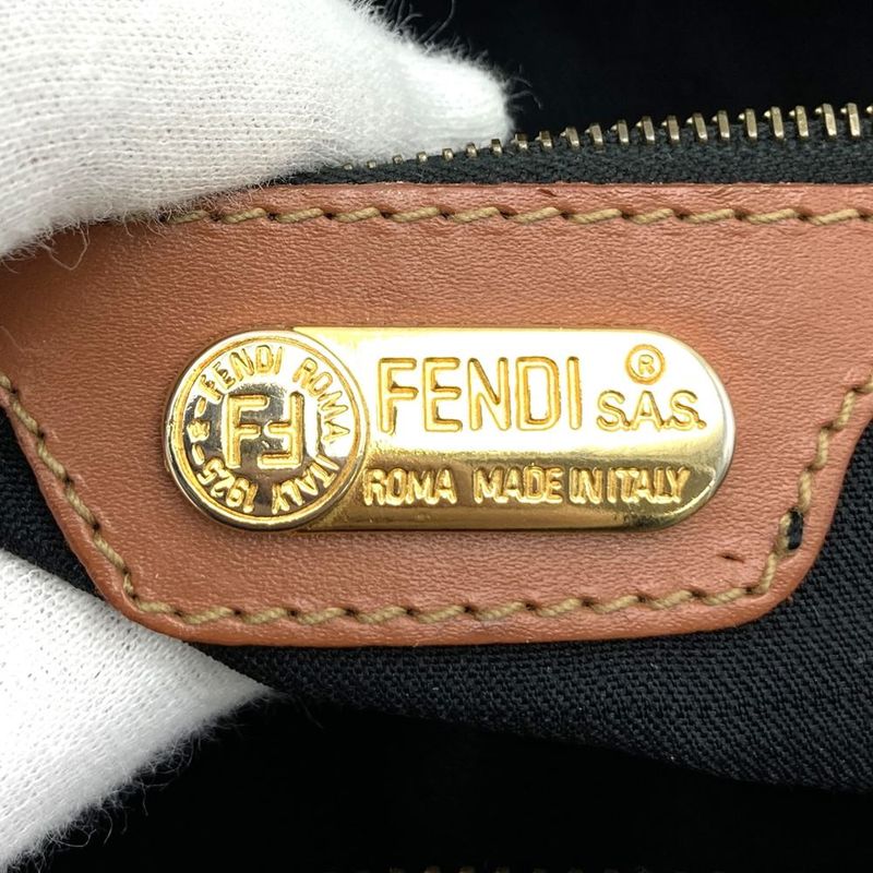 Fendi 119 259022 Pecan Pattern Canvas Mini Boston Handbag Brown Travel Vintage