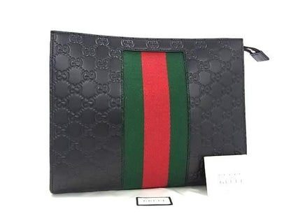Gucci 475316 Sherry Line GG Pattern Guccissima Leather Clutch Bag Second Bag