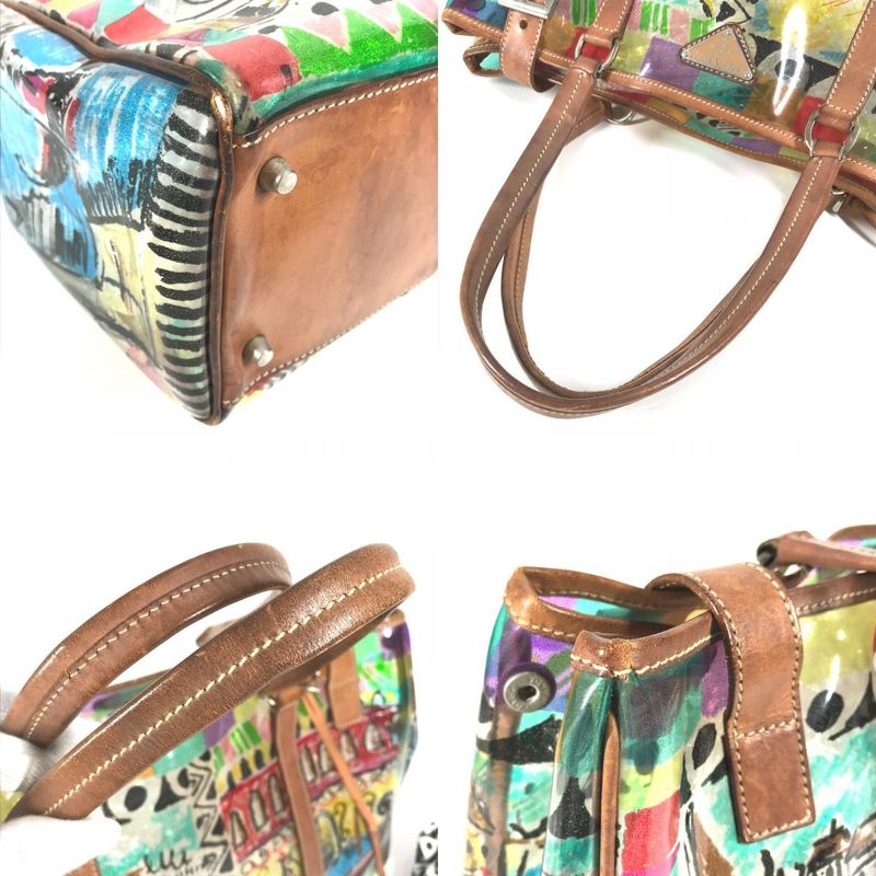 Prada Tote Bag All Over Pattern Triangle Logo Triangle Logo Plate Br2515