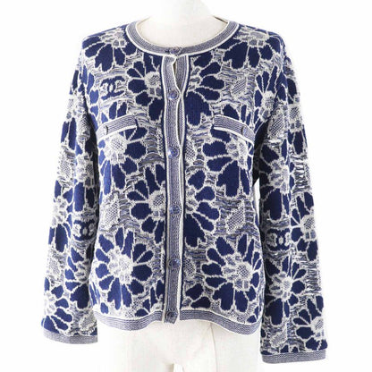 CHANEL P63038 Coco Mark And Floral Pattern Openwork Knit Cardigan With Coco