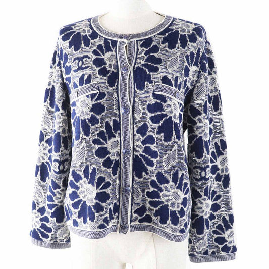 CHANEL P63038 Coco Mark And Floral Pattern Openwork Knit Cardigan With Coco