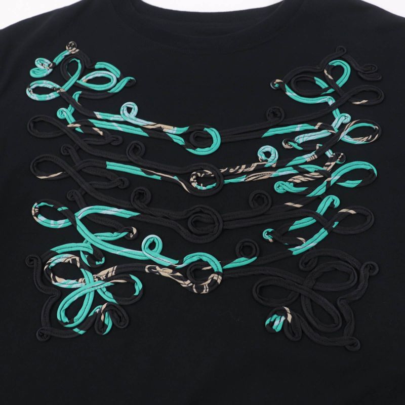 Hermes 2021ss 100% Cotton Front Silk Design Short Sleeve Dress Black 34 Made In