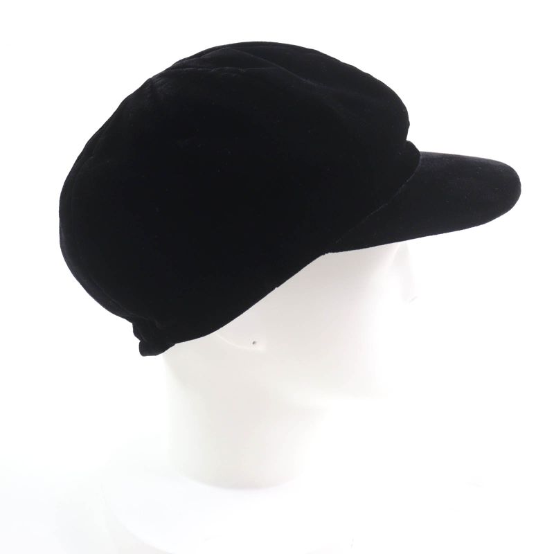 CHANEL 21AW Silk Mix Velour Casket With Coco Mark Hardware Hat Black M Made In