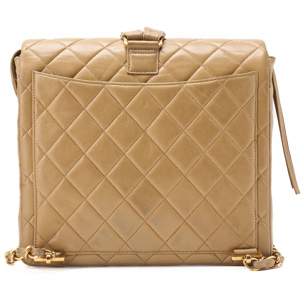 Chanel Shoulder Bag Backpack Bag Lambskin Matelasse Turnlock Beige With Gold