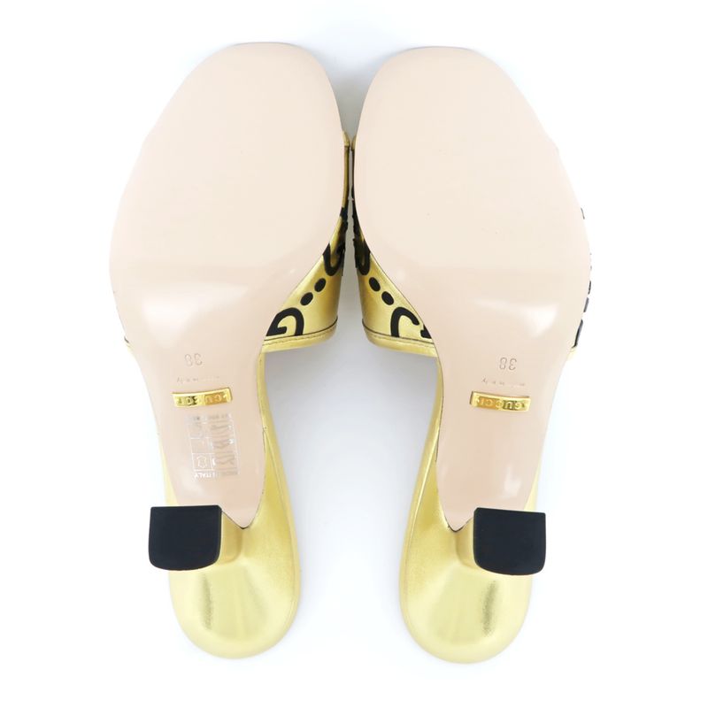 Gucci Adidas Collaboration Sandals Gold 722445 Size 38 Mule Heel Logo