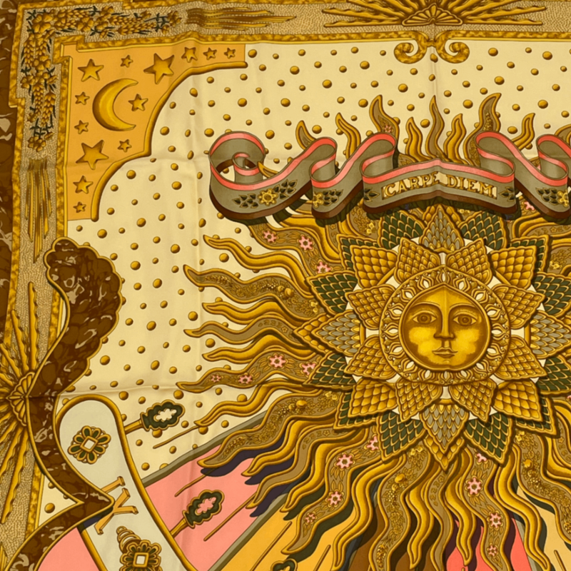 Hermes Scarf Carre 90 Silk Carpe DIEM Enjoy The Day Pick The Day Sun Constellati