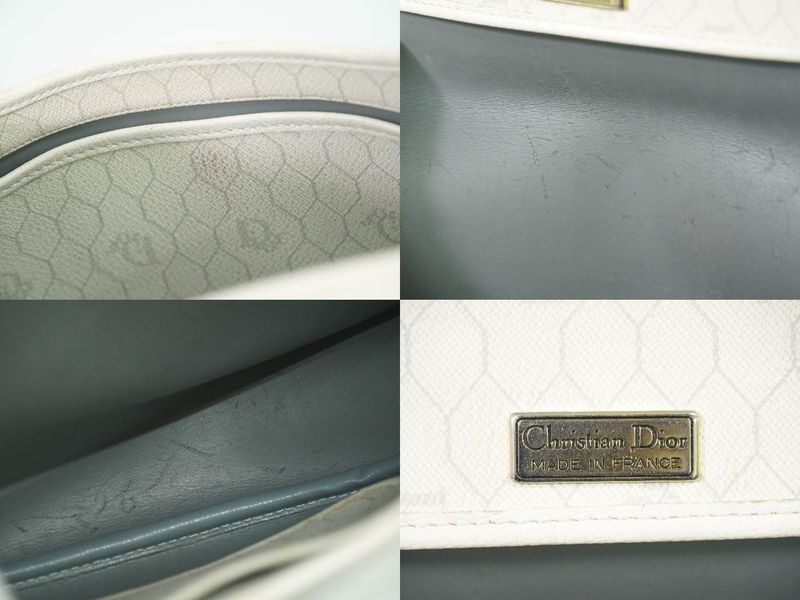 Authentic Christian DIOR Honeycomb Pattern Shoulder Bag Pochette PVC White Bag