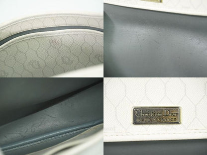 Authentic Christian DIOR Honeycomb Pattern Shoulder Bag Pochette PVC White Bag