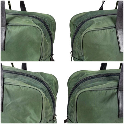 Prada Triangle Logo Mini Tote Shoulder Bag Green Khaki Tessuto Nylon