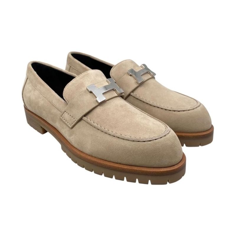 Hermes Loafer Moccasin Foble H222054z D1360 36 Size Chevre Velours Beige Camel
