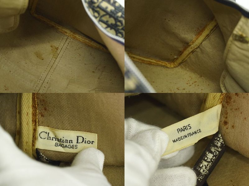 Authentic Christian DIOR Trotter Boston Bag Handbag Travel Bag Canvas Navy