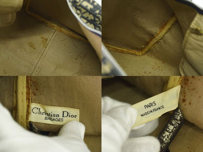 Authentic Christian DIOR Trotter Boston Bag Handbag Travel Bag Canvas Navy