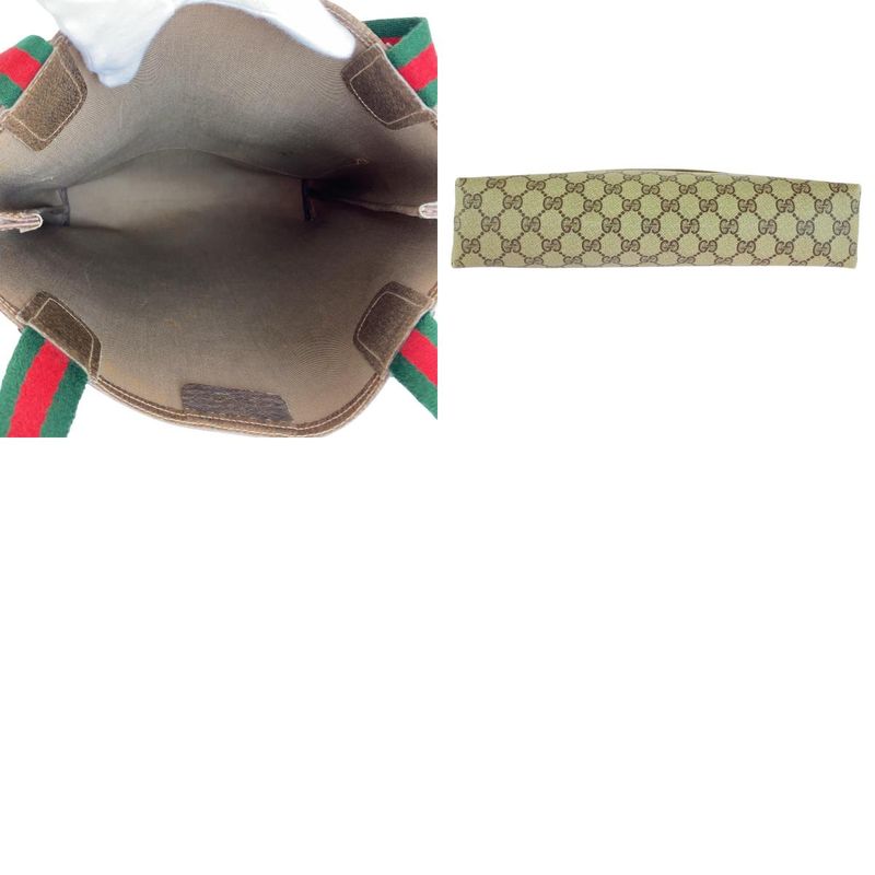 Gucci Vintage Sherry Line Beige Brown GG Supreme Canvas Tote Shoulder Bag 505385