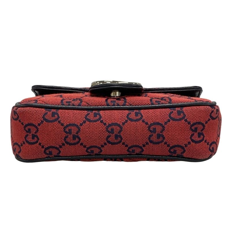 Gucci GG Marmont 661332 Red And Dark Navy Chain Shoulder Mini Bag Limited