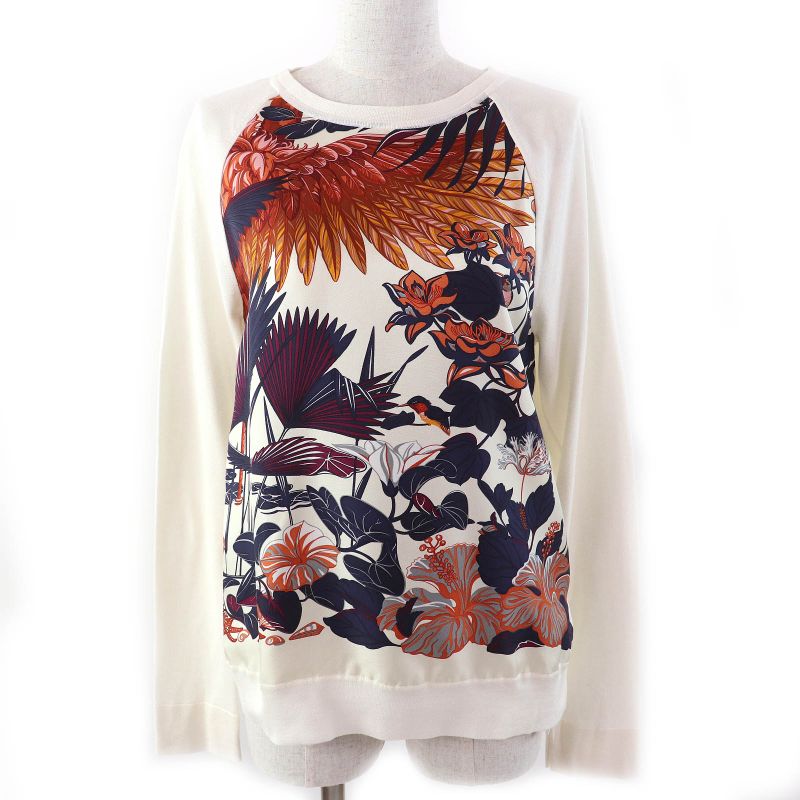 Hermes Silk Cotton Flamingo Party Twill Raine Crewneck Long Sleeve Pullover