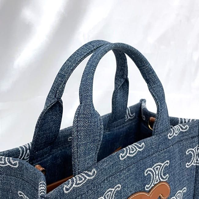 Celine 2way Bag Cabas Tice Blue Brown Triomphe