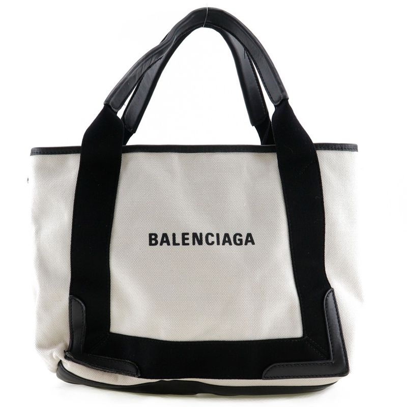 Balenciaga Cabas S Tote Canvas White/black Women's Handbag