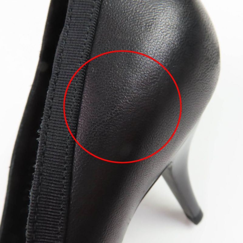 CHANEL 09A G26728y01590 Coco Mark Ribbon Satin Switch Leather Pumps Black 35.5