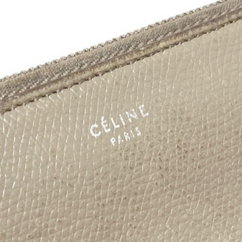 Celine Long Wallet - Gray Beige Round Zipper Leather