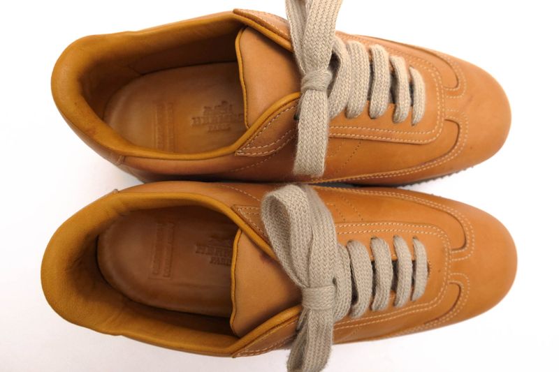 Hermes Shoes Sneakers Shoes Low Cut Ladies Women Leather Genuine Brown Quick H