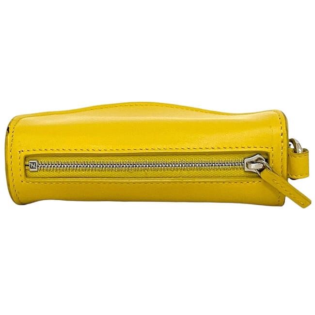 Fendi Charm Pouch Yellow 7ar706 Excellent Condition Leather Fur