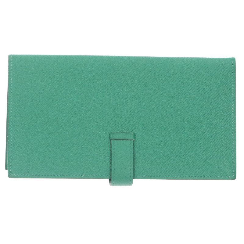 Hermes Bearn Souffle Engraved A Silver Hardware Epson Long Wallet Men's