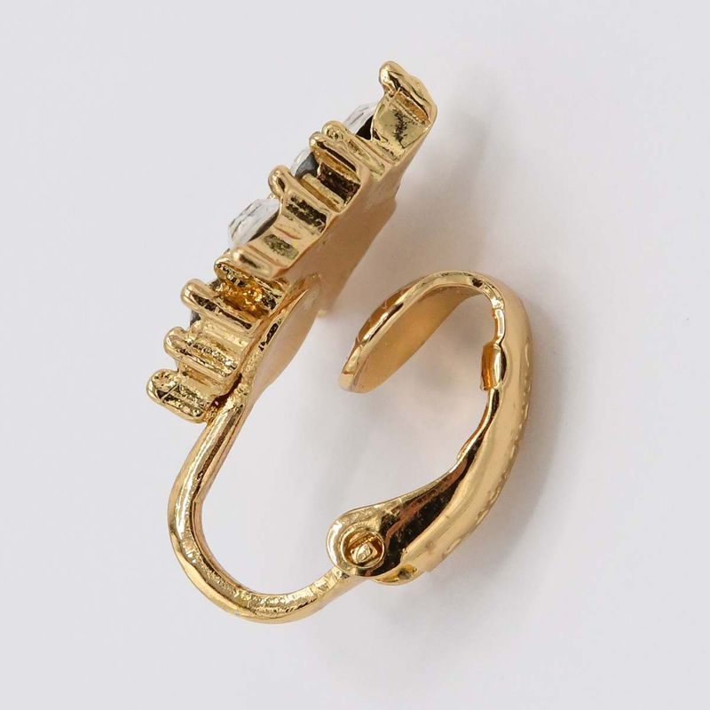 Christian DIOR Earrings Rhinestone Gold Color Accessories Women H8627