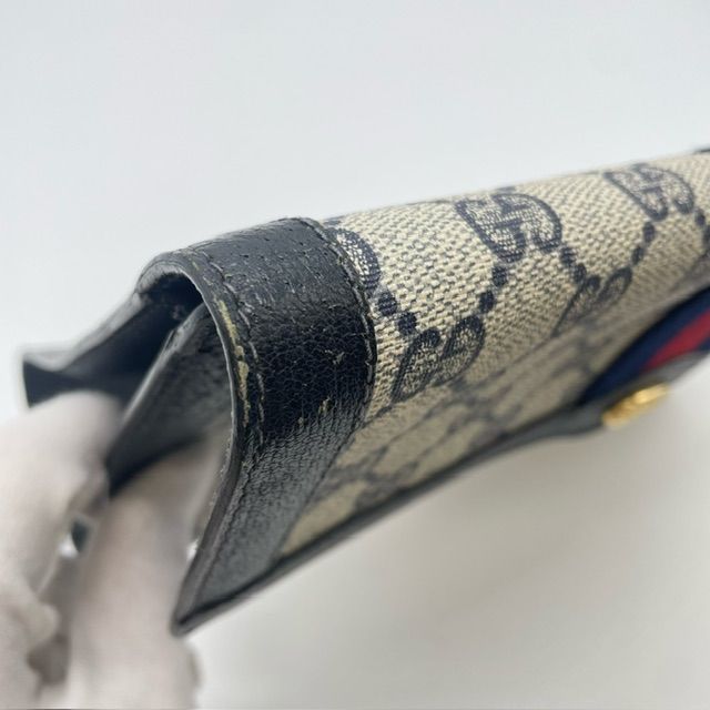 Gucci 001 019 Clutch Bag Second Bag Navy Sherry Line GG Supreme Canvas Leather