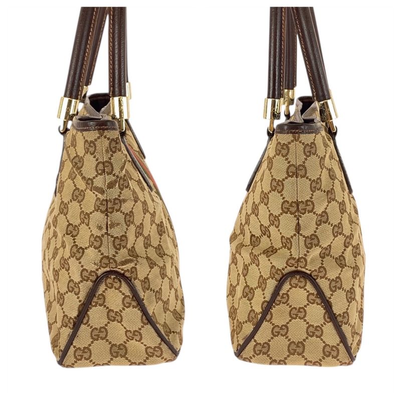 Gucci Sherry Line Beige Ivory Brown GG Canvas 161717 Tote Bag Shoulder Bag