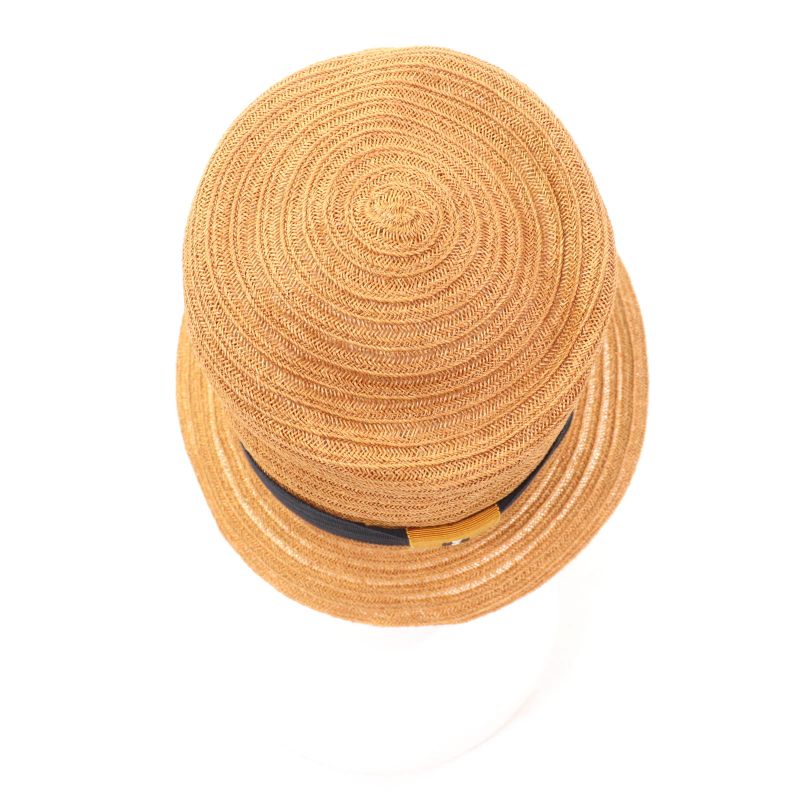 Hermes 100% Hemp Caramel H Embroidered Straw Hat 58 Hat With Box Made In France