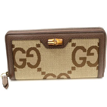 Gucci Round Zipper Long Wallet With Coin Purse Diana Bamboo Jumbo GG Long