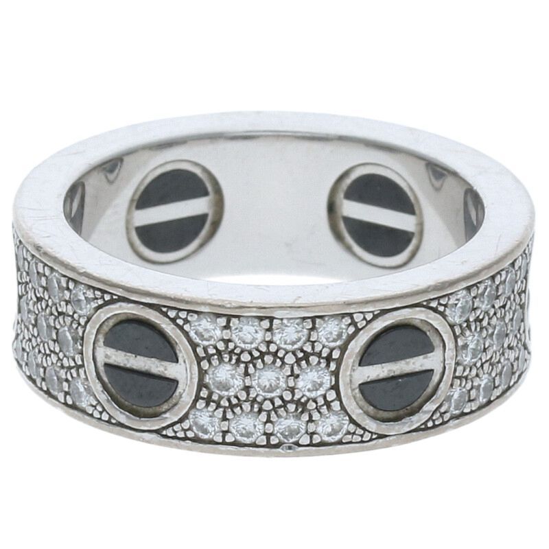 Cartier LOVE RING Love Ring 18K White Gold PAVE Diamond Ring Men's Size 10
