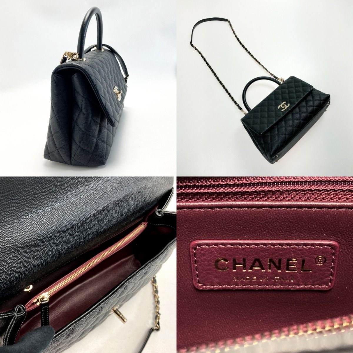 Chanel Matelasse Coco Handle 29 A92991 Black Handbag Caviar Skin Authenticity