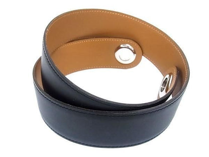 Hermes Leather Silver Hardware Scarf Belt Size M □J Engraved Ladies