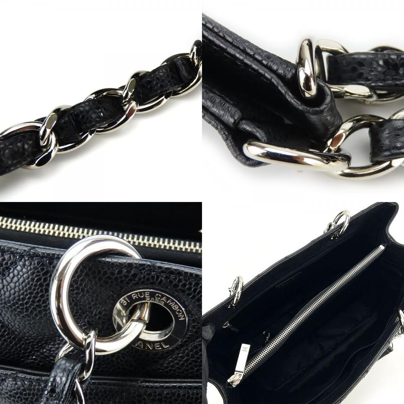 Chanel Tote Bag GST Matelasse Caviar Skin Black Silver Hardware Chain 14 Coco