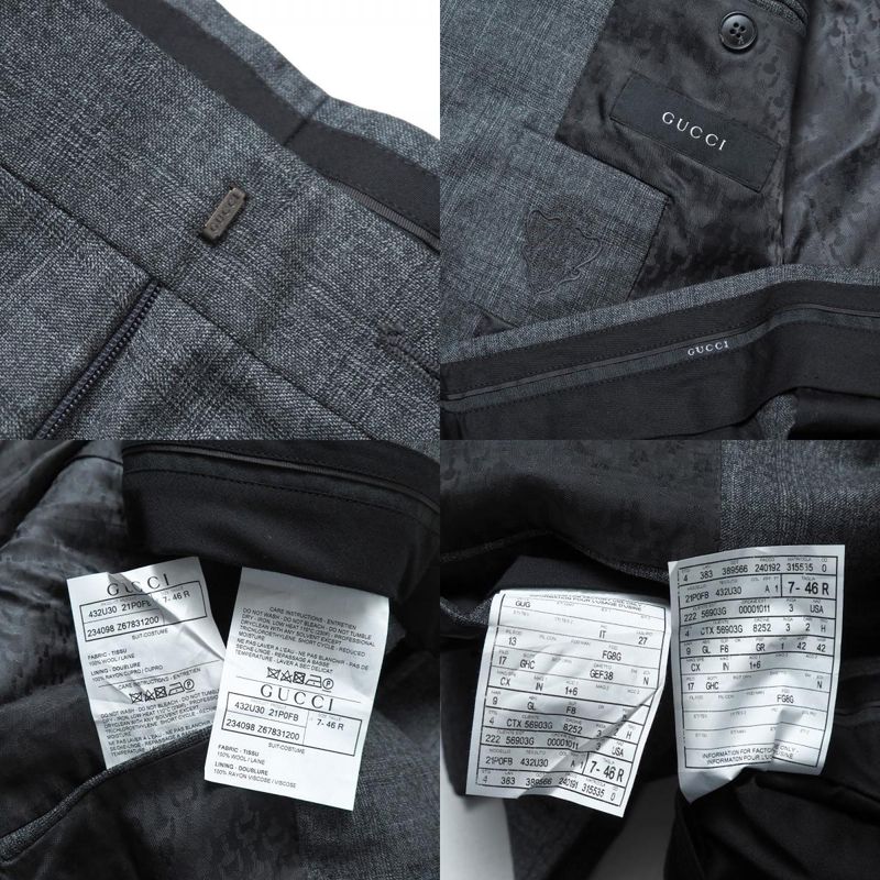 Gucci Suit Size 7-46 R Check Bleather Tailored Single Jacket 2B Tapered