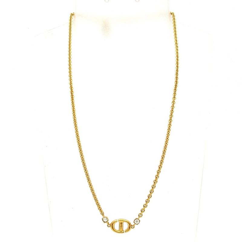 Dior/christian Dior Necklace CD Navy Gold And Clear CD Motif