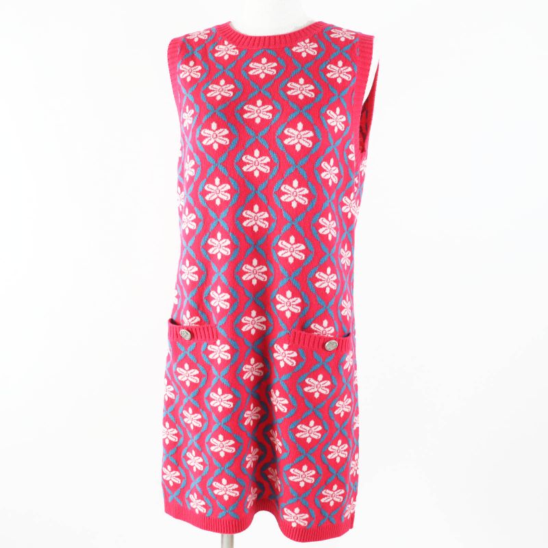 CHANEL P55807 100% Cashmere Sleeveless Long Knit Dress With Logo Button